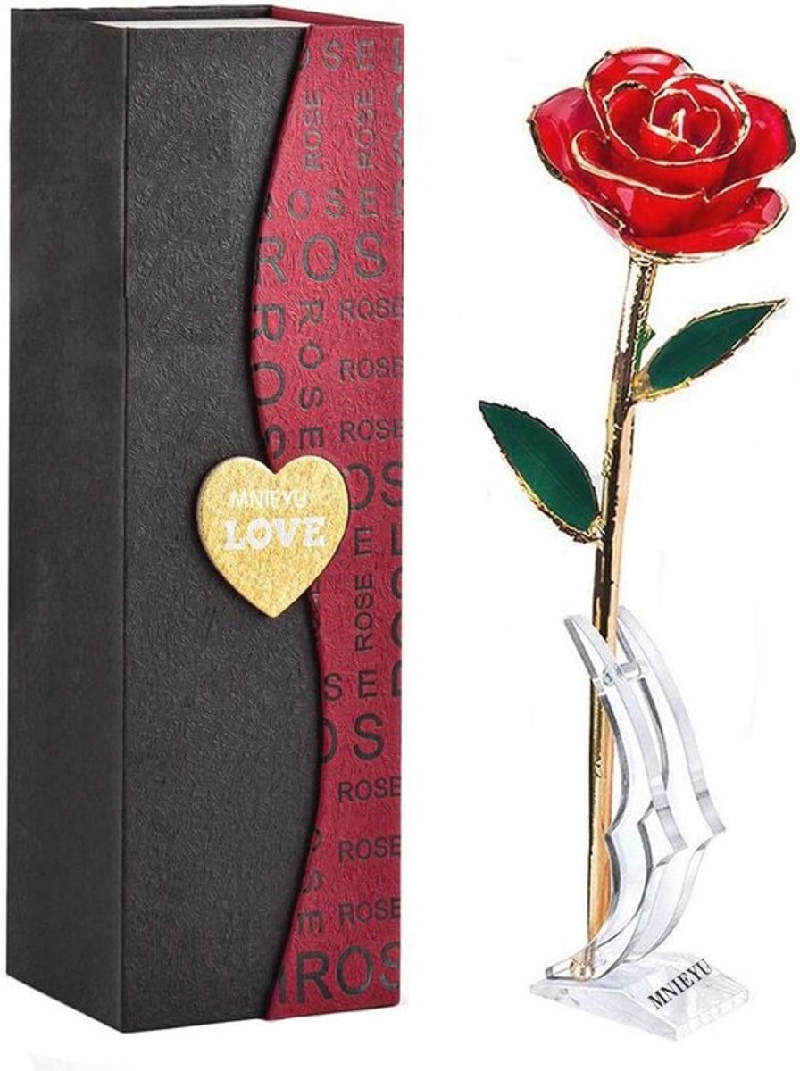 Gouden Roos 24K - Vergeet-me-niet Gedompelde Rozen met Lange Steel - Romantisch Cadeau voor Valentijnsdag en Jubileum