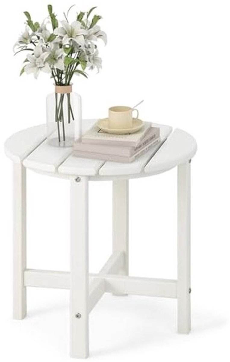 GIANTEX Kleine ronde terrastafel, bijzettafel van HDPE met draagkracht van 100 kg, tuintafel voor binnen en buiten (wit)