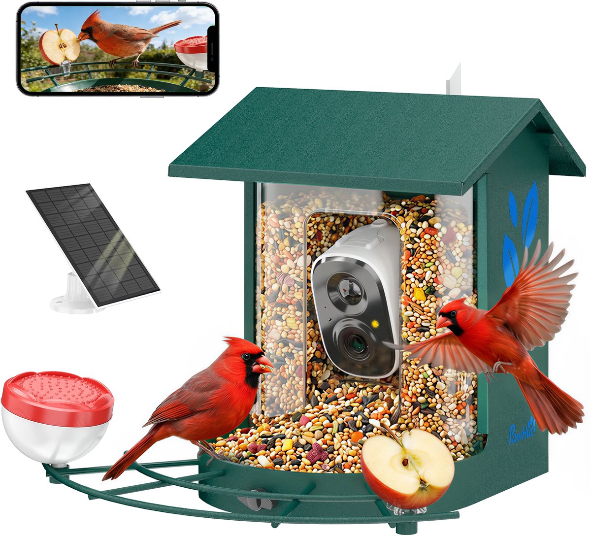 Vogelhuisje met Camera - Vogelvoederhuisje op Zonne-energie - Voederstation - 2K Camera - AI Herkent 16.000 Vogels - 2,5L