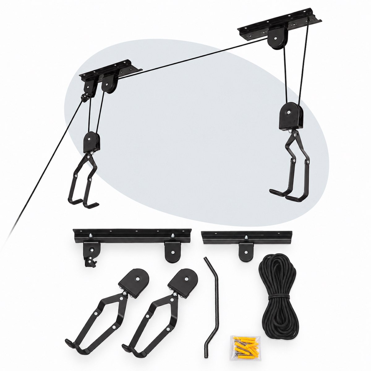 Voltano Fietslift - Ophangsysteem Fietstakel - Zwart - Max 50KG Draagkracht