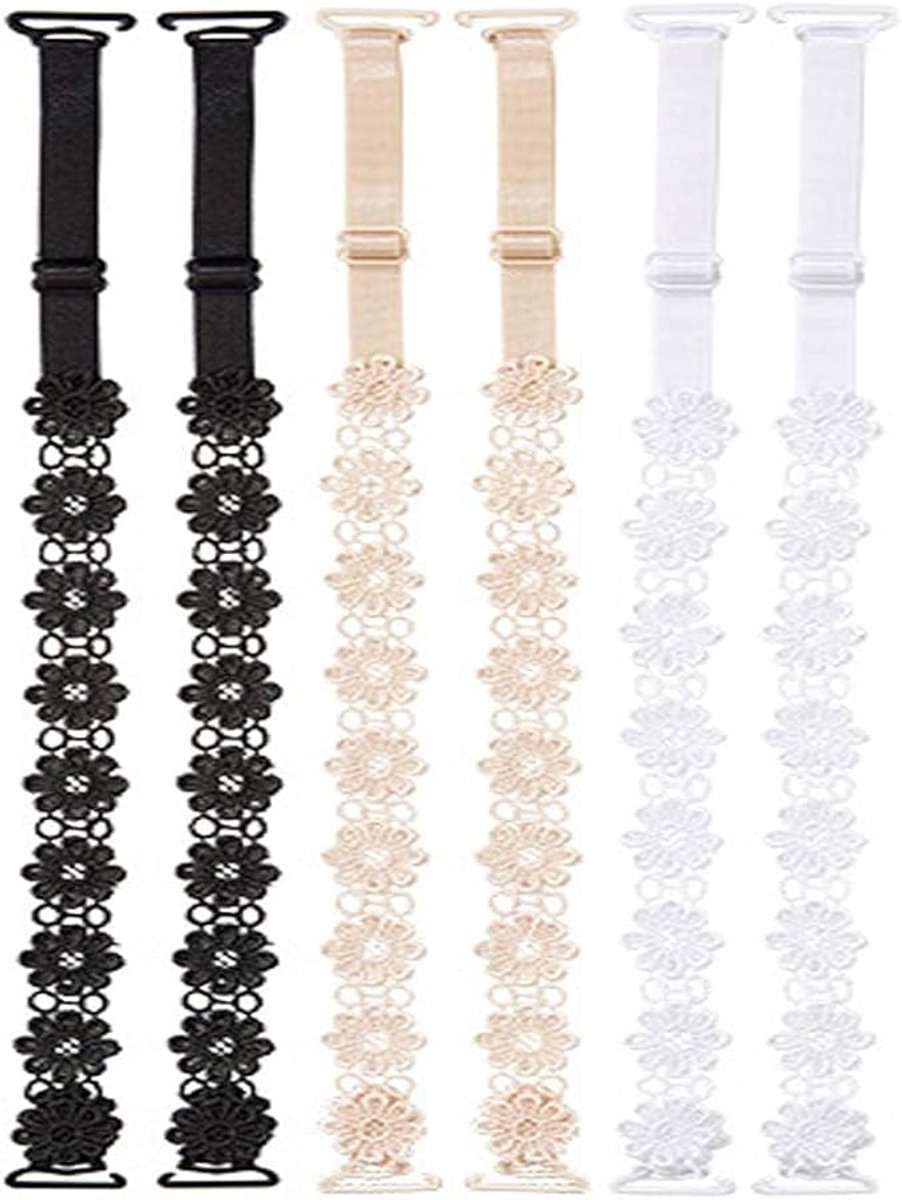 Elastische beha voor dames, set van 3 stuks, cabrio lace flower beha-bandjes, bloemenkant, verstelbaar ondergoed, beha-bandjes, reservebandjes, beha-bandclips, instelbaar, antislip