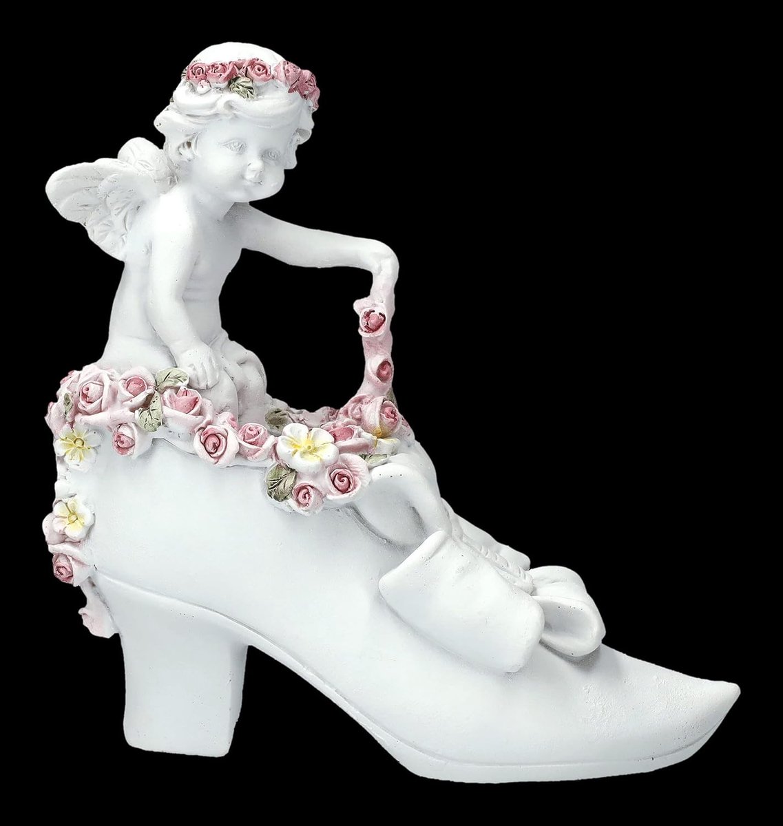 figuur Putte met rozen op schoen | Cherub 11,5 cm