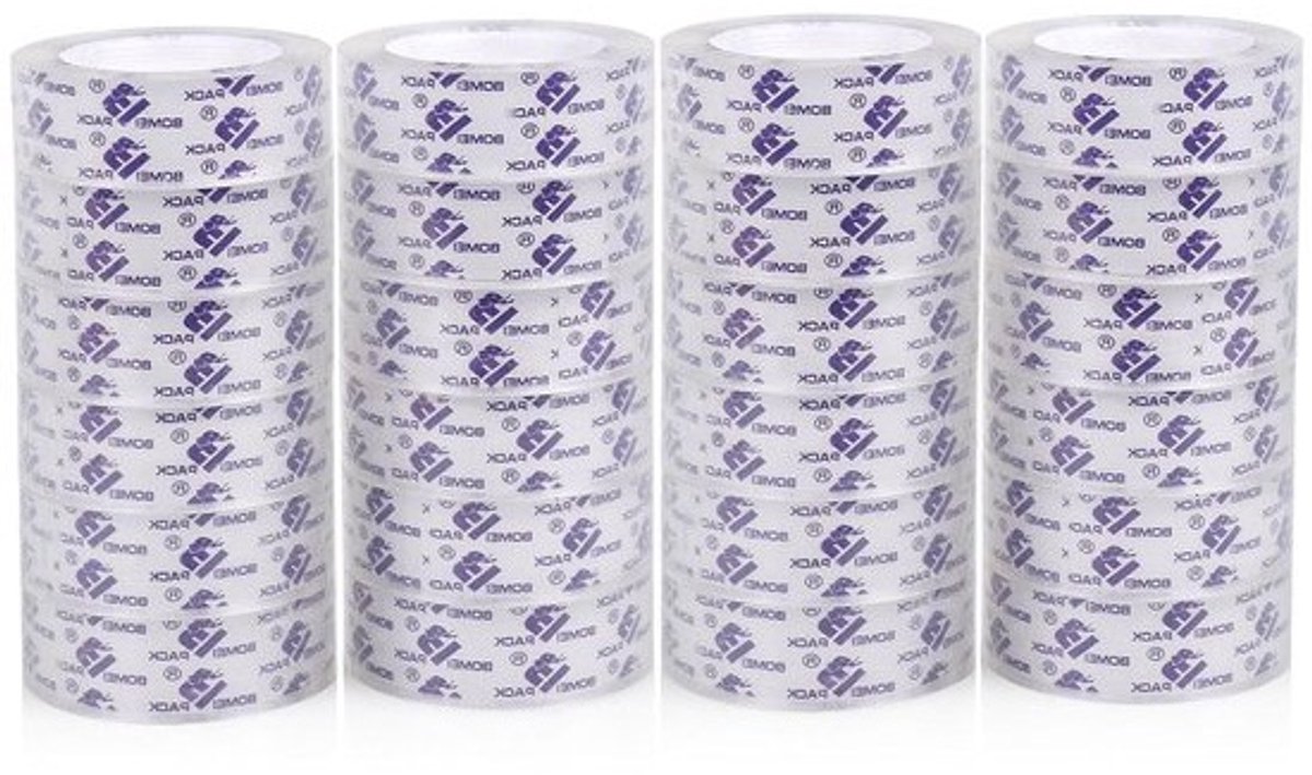 24 Rollen Transparante Plakband, 18mm x 25m, Voor Verpakking, Cadeaus, School en Kantoorgebruik