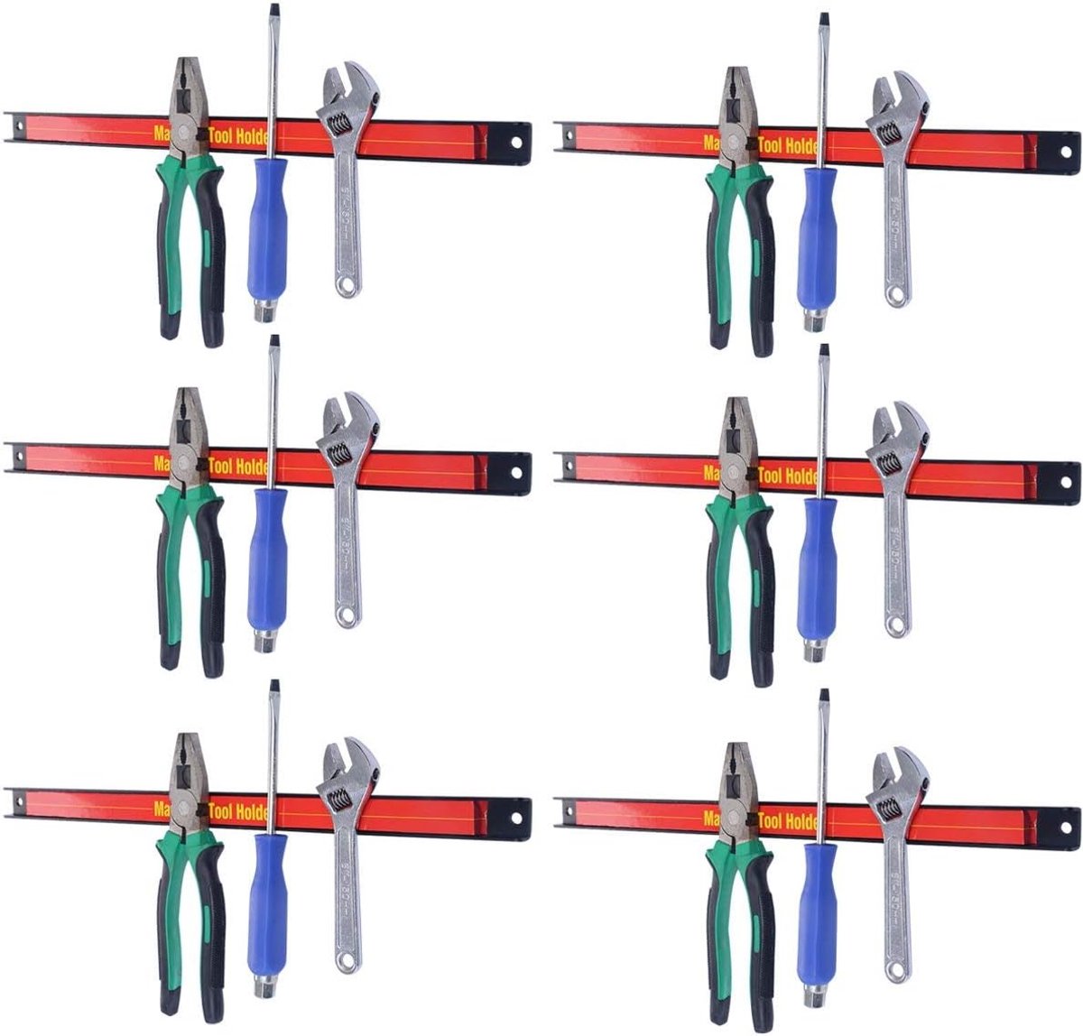 COSTWAY 6x Magnetische Gereedschapshouder bar 46cm, Magneetrail met Bevestigingsmateriaal, Gereedschapswand, Magneetstrip voor Garage en Werkplaatsen (46 cm)