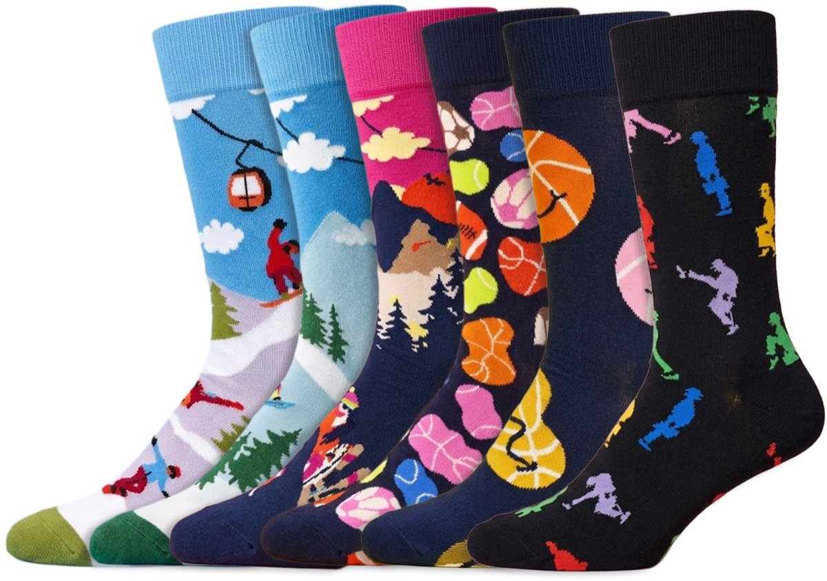 6 Paar – Happy Socks – Thema Sport – Dames & Heren – Katoen – Meerkleurig