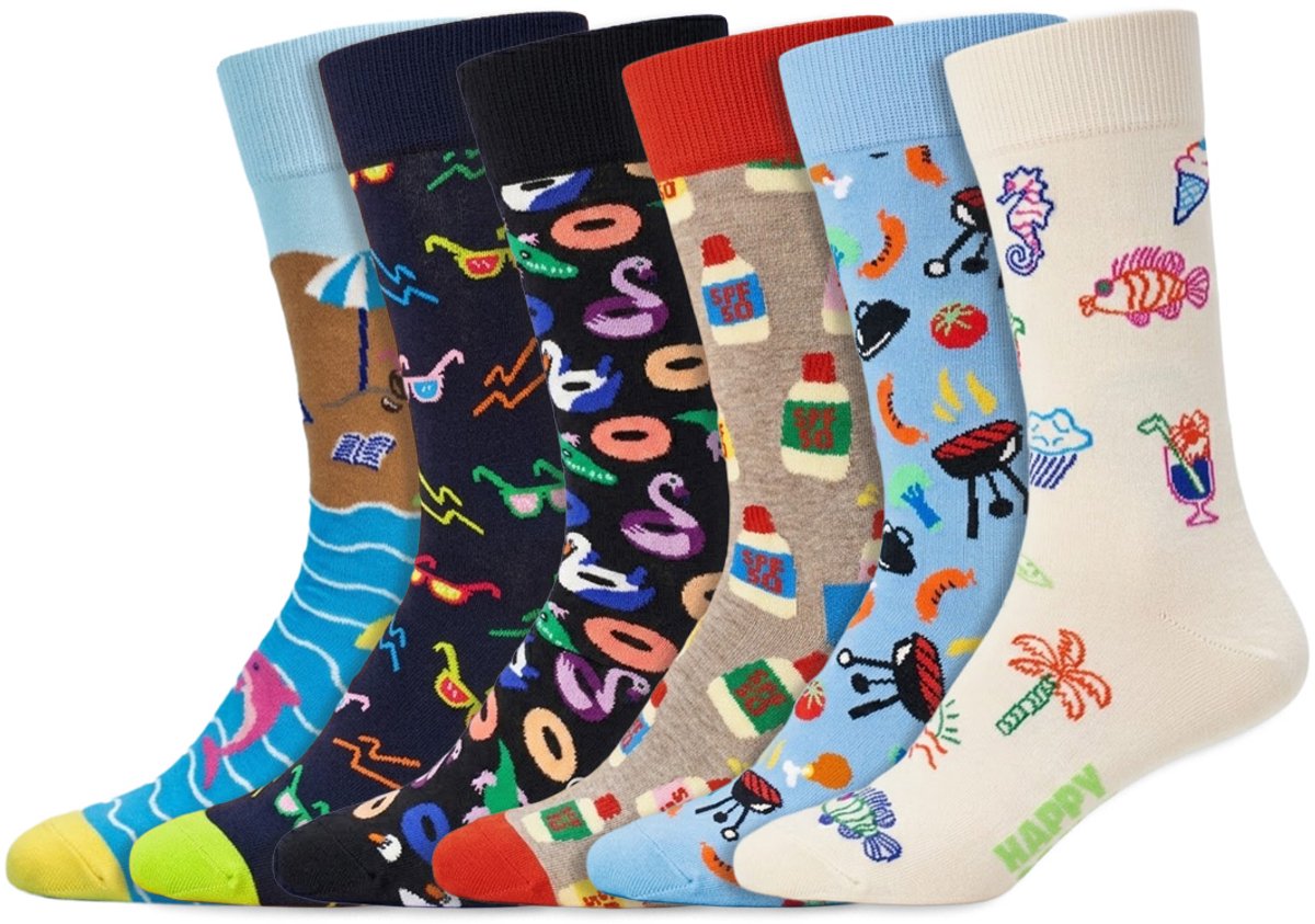 6 Paar – Happy Socks – Thema Zomer – Dames & Heren – Katoen – Diverse Kleuren