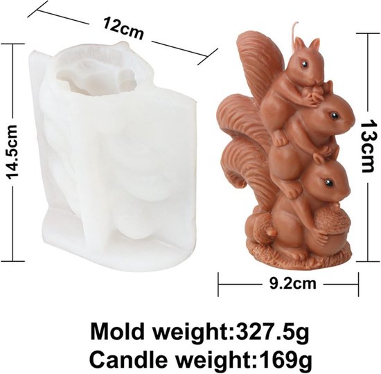 3D-eekhoorntjes, kaarsvorm, dierenbakvorm, siliconen vormen voor fondant, taartdecoratie, chocolade, zeep, gips, sojawas, kaarsen, epoxyhars handwerk (H) — afbeelding 2