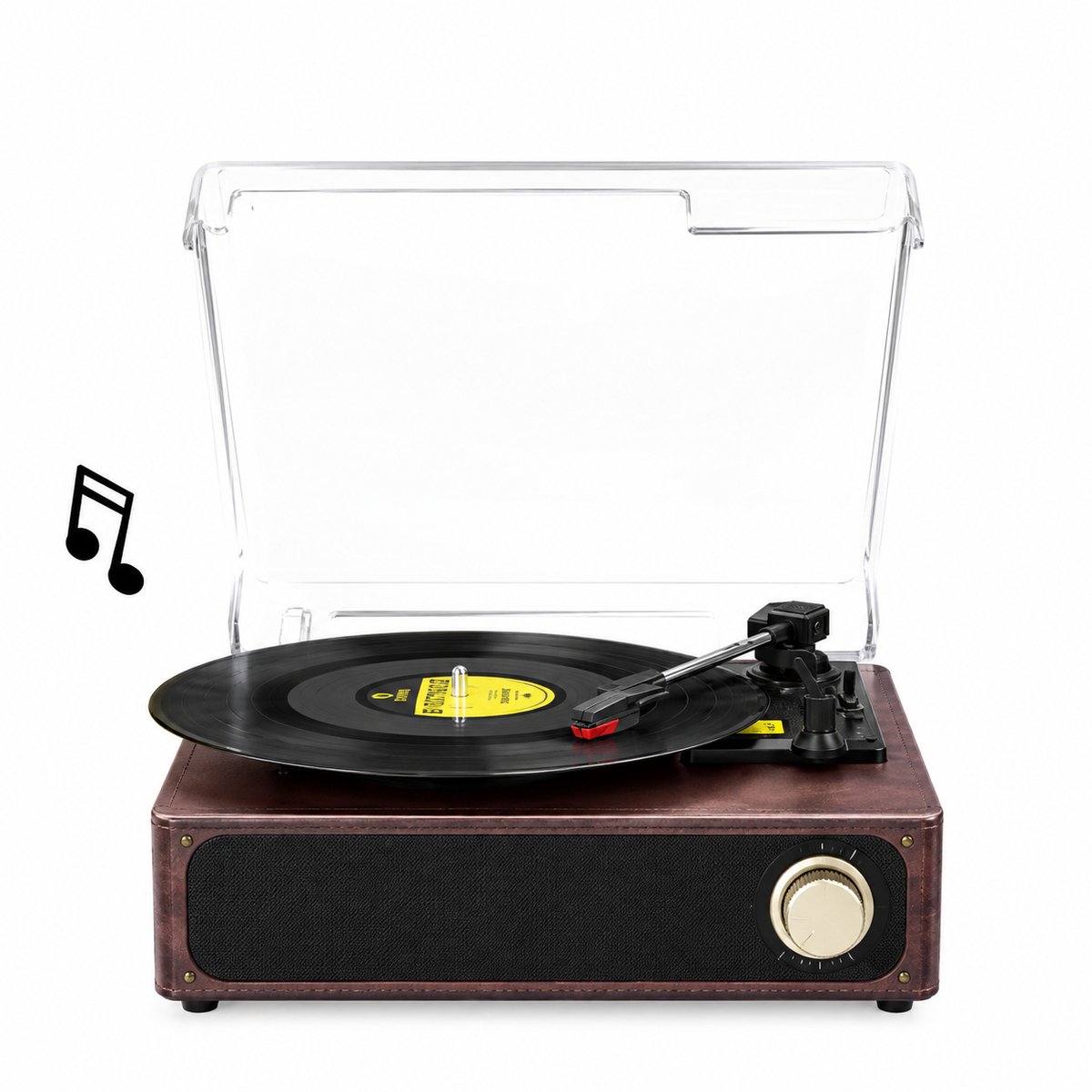CreateEcom platenspeler - draaitafel - vinyl speler - A4 riemaangedreven vintage grammofoonapparaat - high-fidelity stereo - ingebouwde luidspreker - 3 snelheden - donkerbruin