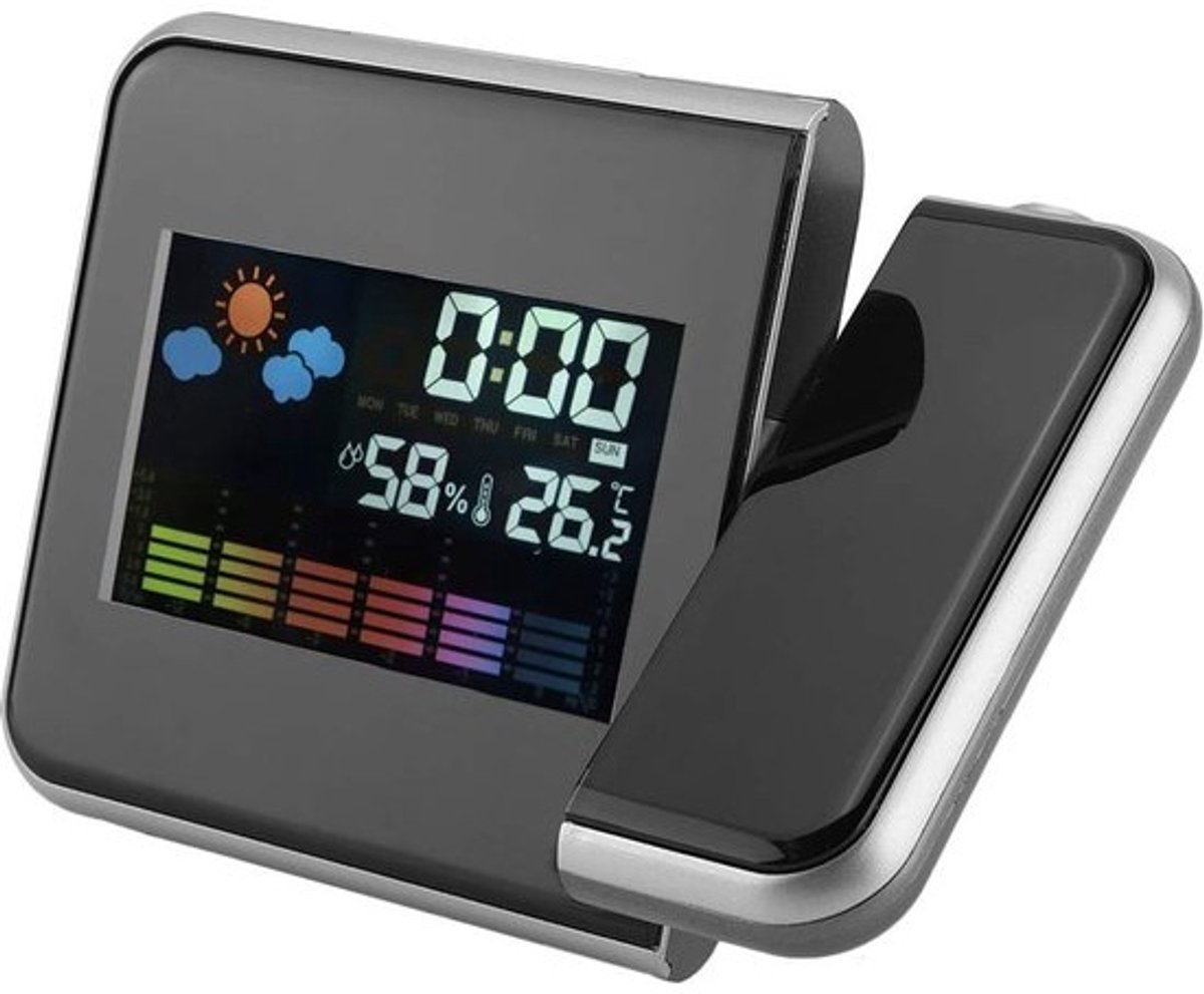 Dailygoody - Digitaal LED-weer - Projectieklok - Multifunctioneel - Zwart - Vochtigheid - Weerbericht - Geschikt voor Slaapkamer - Zwart