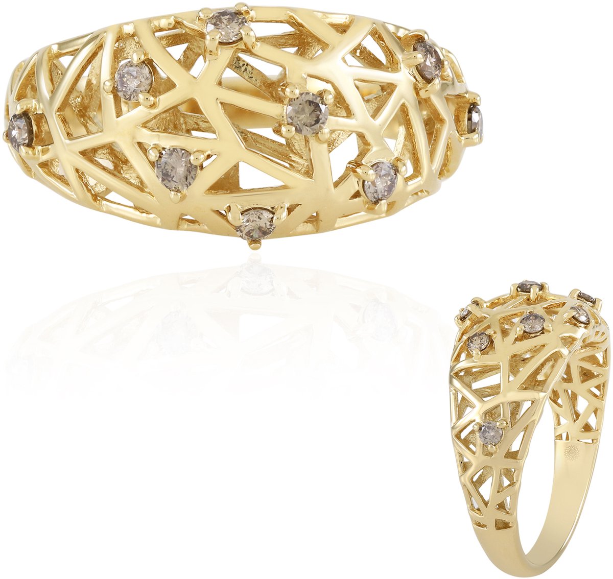 Cavill - Elegante zilveren ring met I2 champagne diamanten - 925 sterlingzilver verguld - 0,24 ct ronde briljant - speciale gelegenheid dames ring