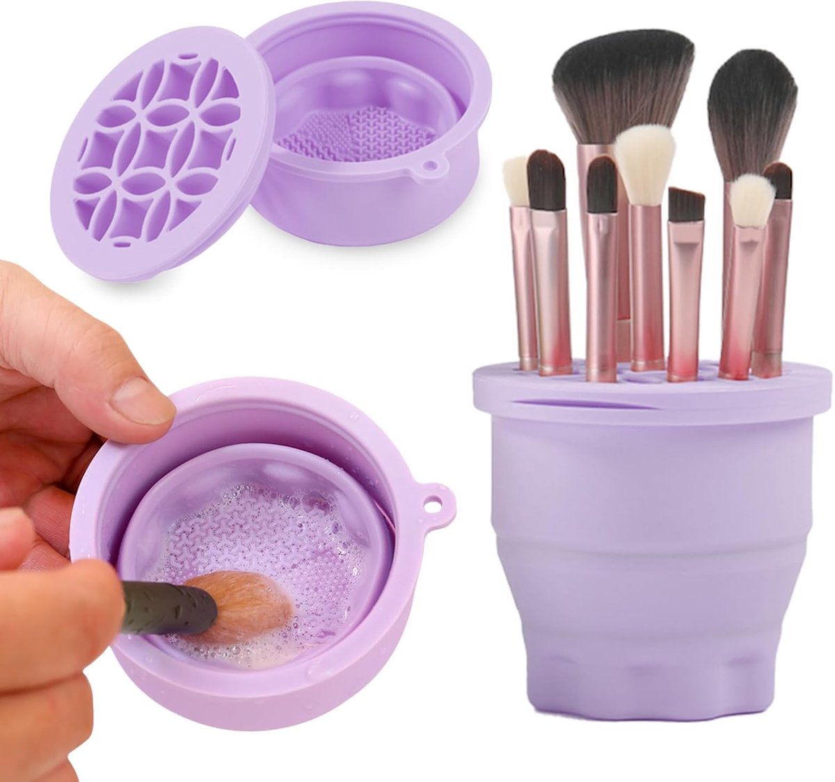 Make-upborstels reinigingsmat - opvouwbaar silicone - borstelhouder en organizer - eenvoudig mee te nemen - ShopVlot