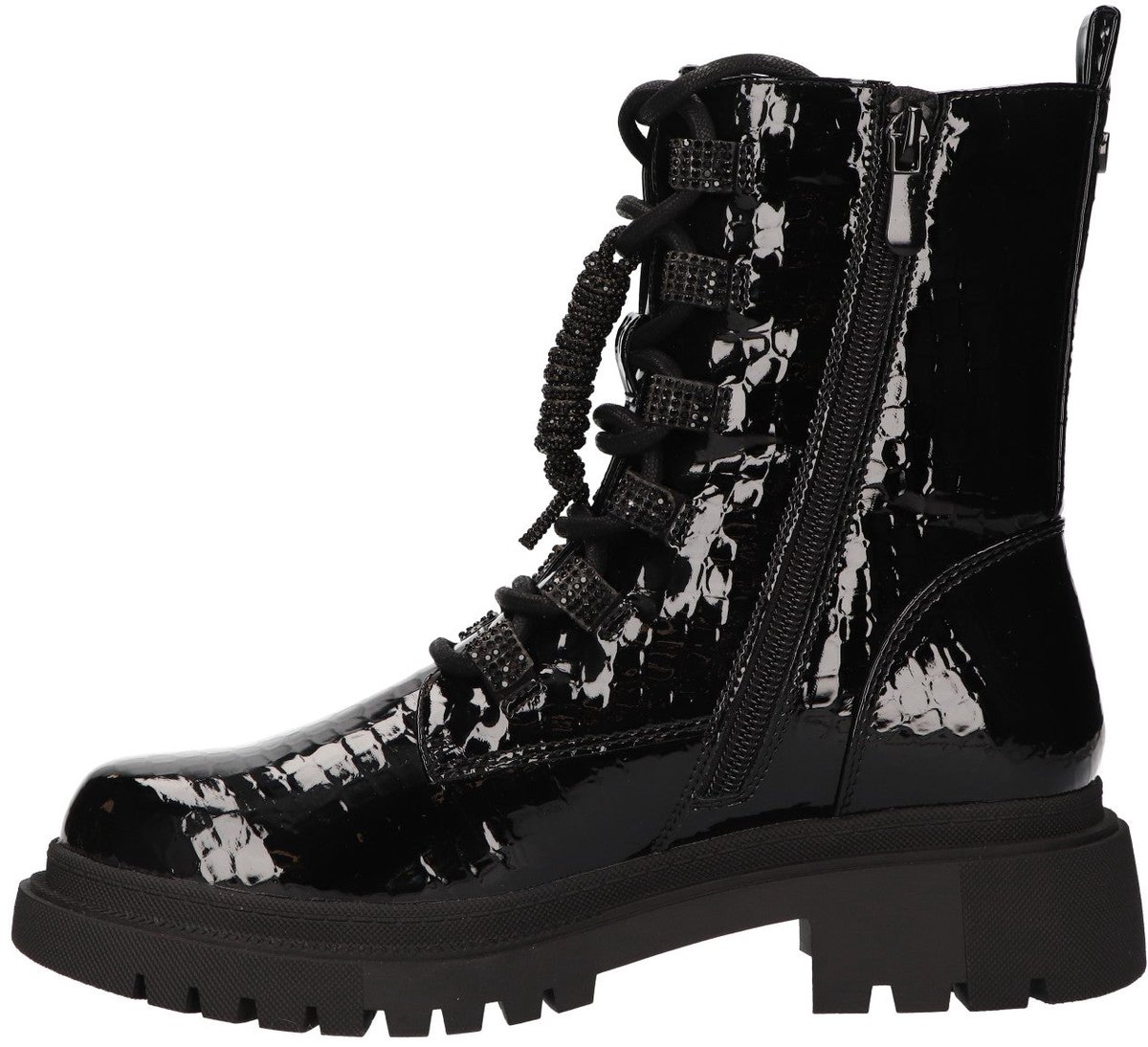 La Strada Zwarte Lak Veterboots Met Crocoprint - Damesschoenen - Maat - 39