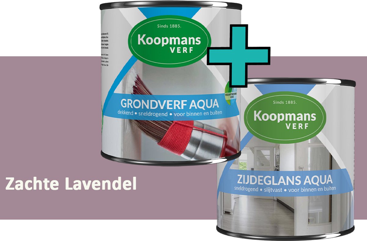 Koopmans Grondverf Aqua en Zijdeglans Aqua lakverf set - binnen buiten - Zachte Lavendel - 2x - 750 ml