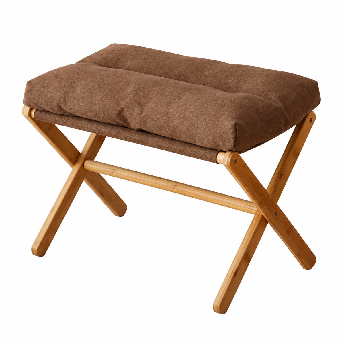 DeltaMerch Voetenbankje - Voetensteun - Voetenkruk - Krukje - Opvouwbaar - Incl. dik kussen - 54 x 34 x 36 cm - Hout - Bruin