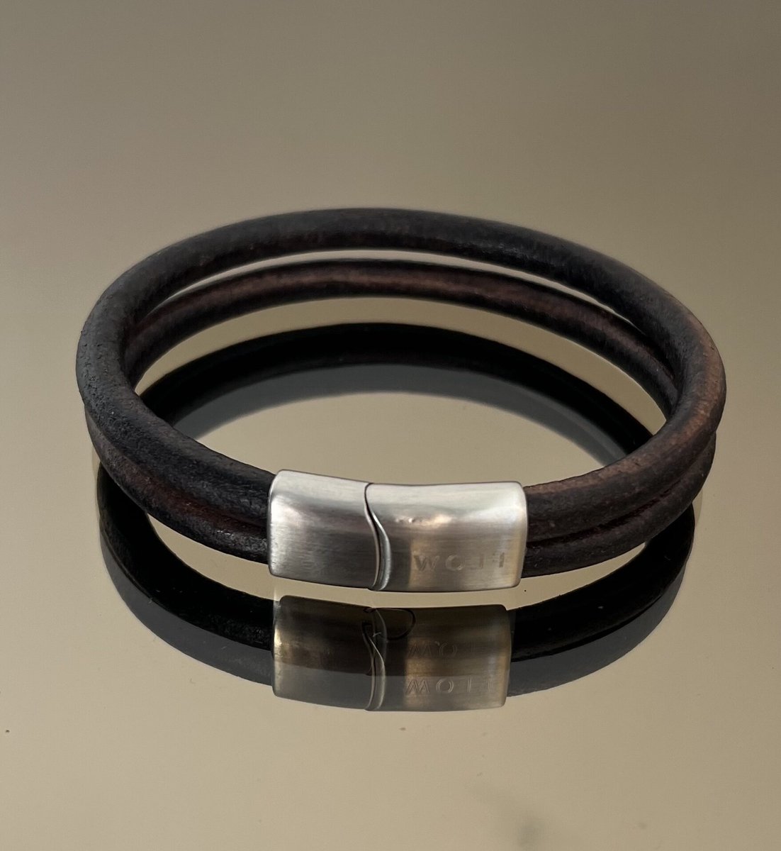 FlowJewels - Wolf Men - heren armband - leer - stainless steel