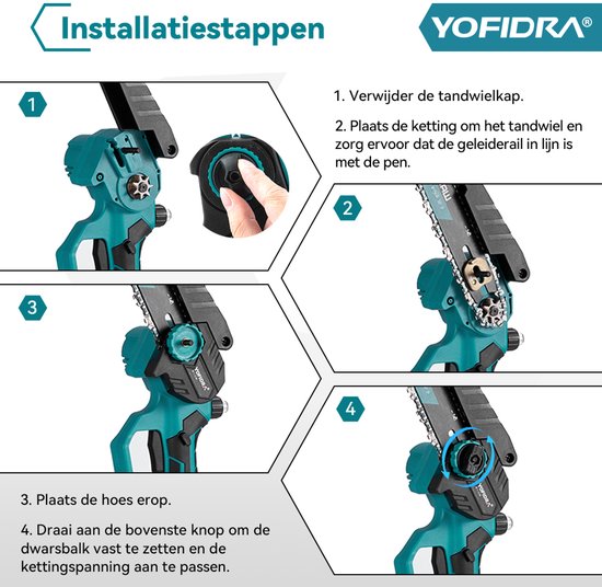 Yofidra Elektrisch Kettingzaag - 8 inch Kettingzaag - met 2x Accu's - Borstelloze Handkettingzaag - Automatische Kettingsmering — afbeelding 5