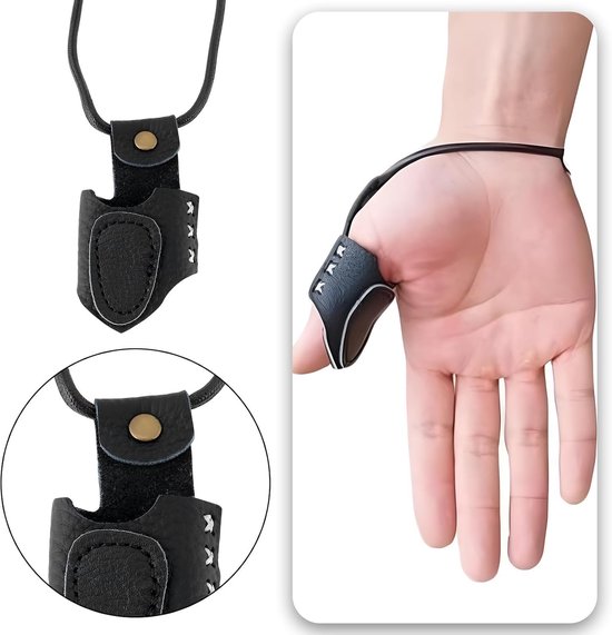 1 ST Boogschieten Duim Ring PU Lederen Duim Guard Ring met Touw Lengte 30 cm voor Beginnende Boogschieten Boogschieten Competitie Training Zwart — afbeelding 2