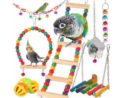 Somstyle Vogelspeelgoed Set - Vogel Schommel, Stok, Ladder en meer - Vogelkooi Speelgoed Parkiet & Papegaai - Multicolor