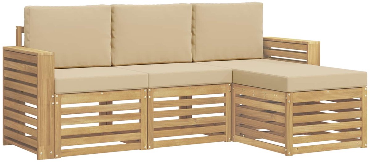 vidaXL - Buiten - bank - set - 4 - st - Wit - en - Beige - Polyester