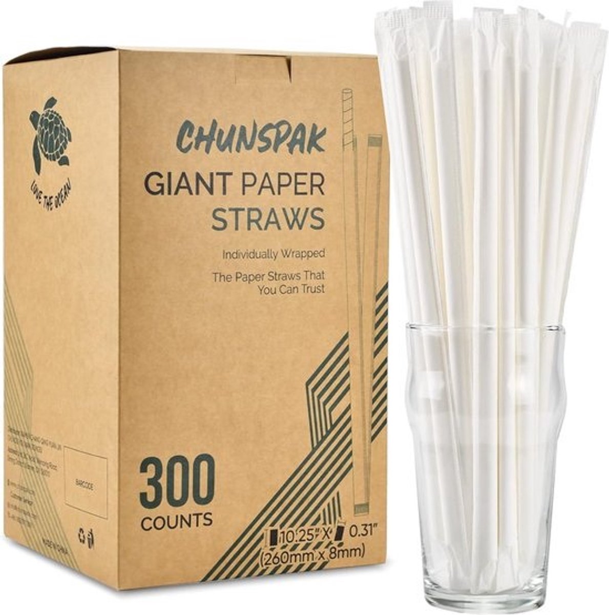 300 Stuks Biologisch Afbreekbare Witte Papieren Rietjes - XXL Voor Smoothies en Shakes