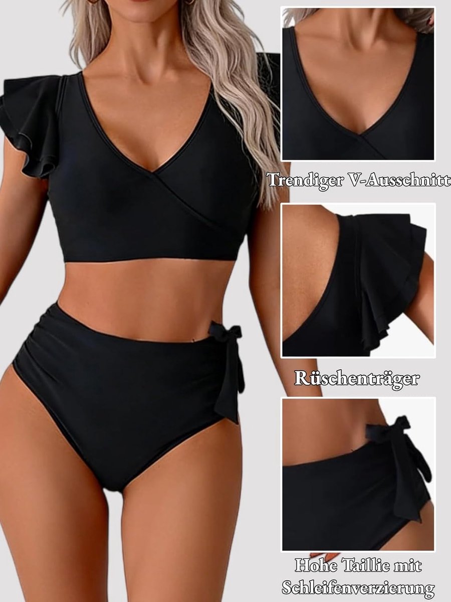 Badpak voor dames, buikweg, sexy V-hals, tweedelig badpak, ruches, hoge taille, push-up, badmode, kanten up, bikini, zwempak
