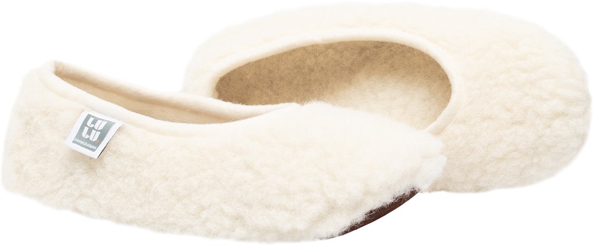 LuLu Ballerina Sloffen Dames - 100% Merino Wol - Suède Antislip Zool - Crème - Maat 35 -36