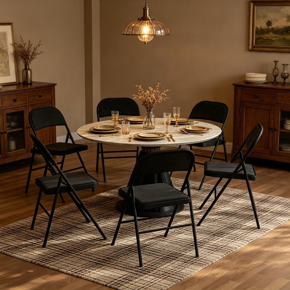 MODENUIT Klapstoel 45 x 46 x 78 cm - Set Van 6 Met Gestoffeerde Zitting - Voor Eetkamer - Staal Zwart