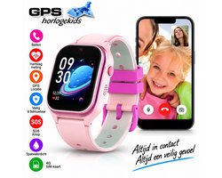 GPSHorlogeKids© - smartwatch kinderen - GPS horloge kind - kleinste model 2026 - kinder smartwatch - 4G videobellen - SOS alarm – veilige zone - klasse tijd - alarm - spatwaterdicht - hartslag - incl. SIM - CURVE roze