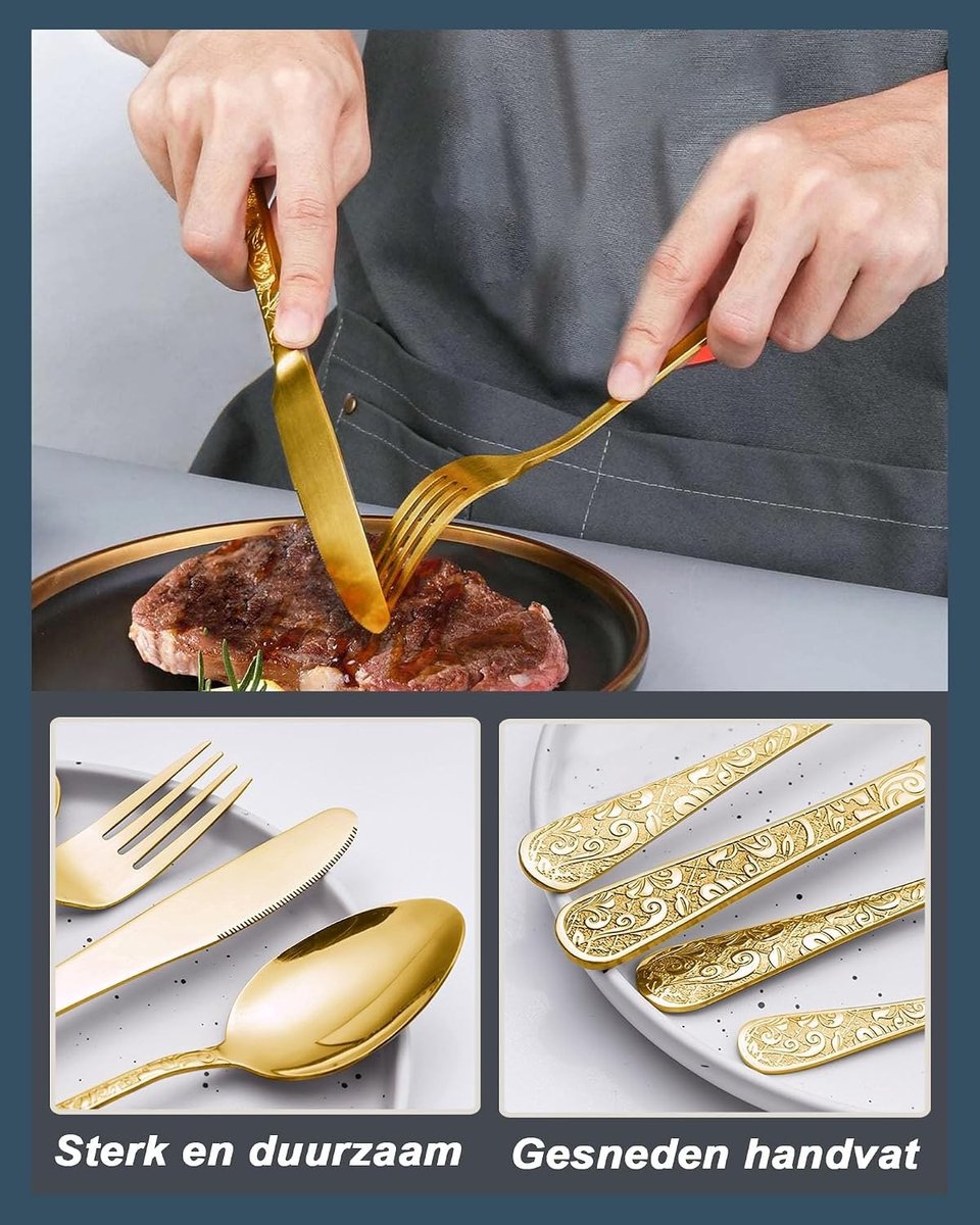 Gouden bestekset - Goud - 24-delig - Roestvrij Staal - Vintage Servies voor 6 Personen