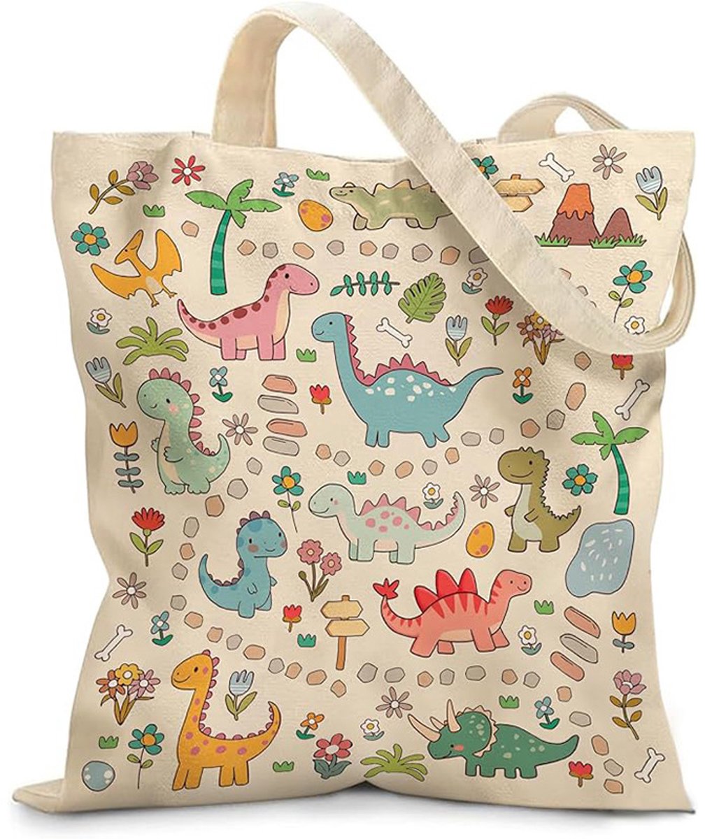Cadeau voor vrouwen – Stijlvolle canvas tas – Met leuke patronen – Herbruikbare boodschappentas – Ook te gebruiken als modeaccessoire – Dinosaurusdesign