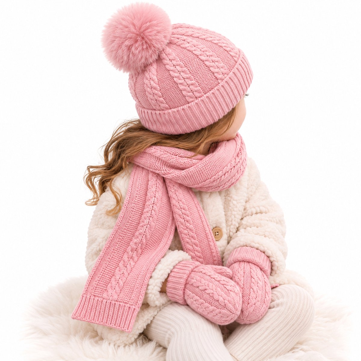 BRD® Winterset Kind Roze - Muts Sjaal Wanten - 3-Delig - Gevoerd