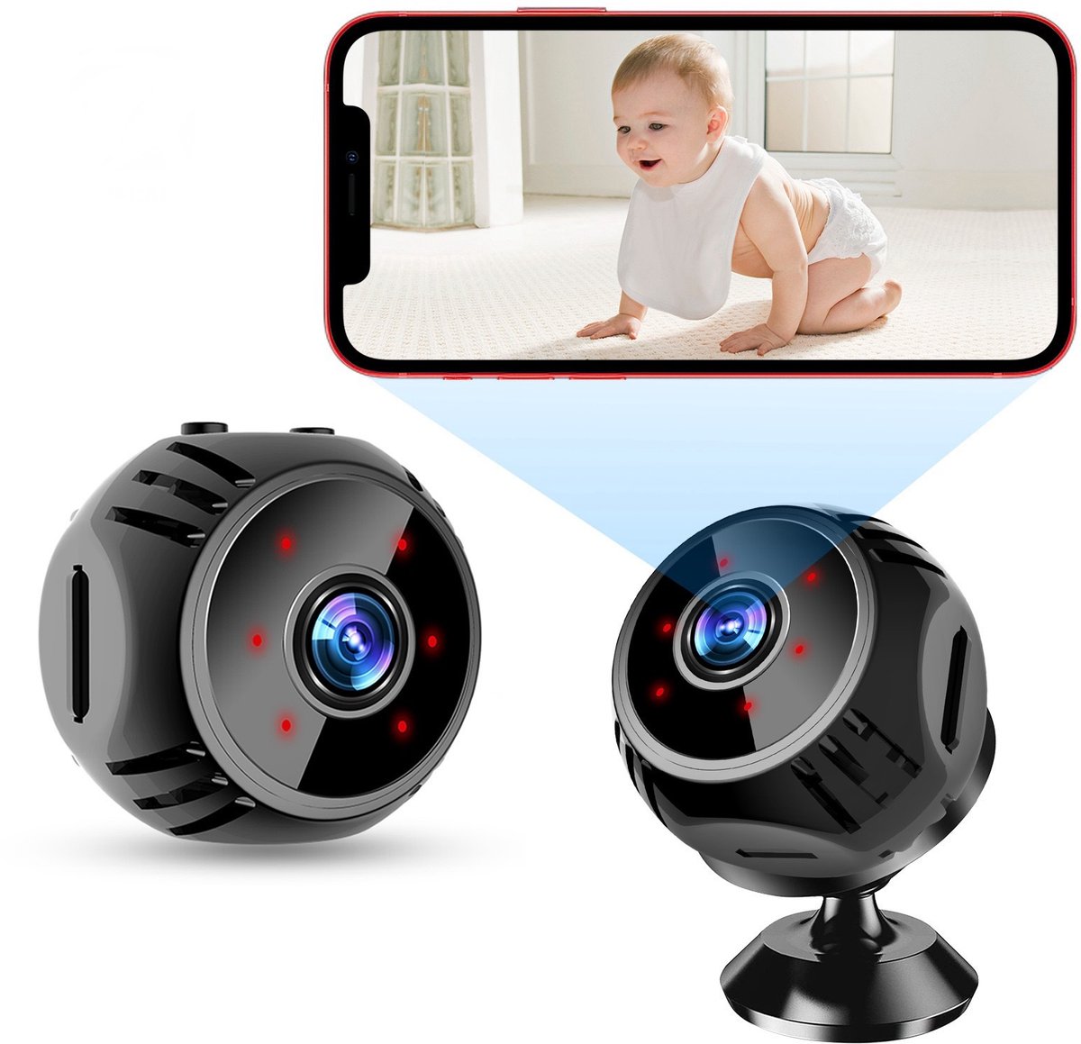 Draadloze slimme WiFi bewakingscamera voor thuis, 1080P HD opname, nachtzicht model, luxe uitvoering met verbeterde lens en batterij