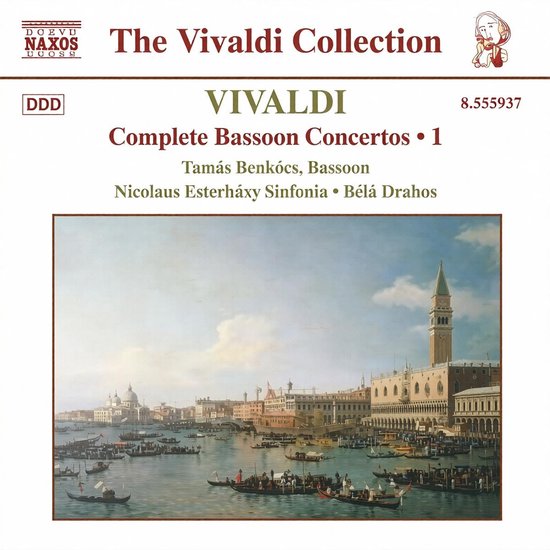 Vivaldi: Complete Bassoon Concertos • 1. Met Tamás Benkócs op fagot, Nicolaus Esterházy Sinfonia, Béla Drahos. Kaft toont Venetië met gondels en gebouwen.