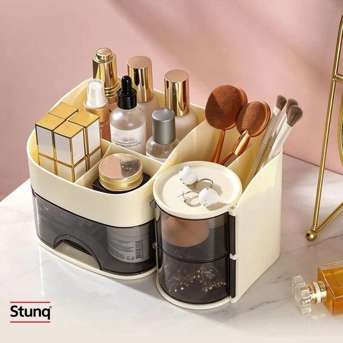 Stunq® Make-up Organizer Beige met Transparante Lades en Meerdere Compartimenten