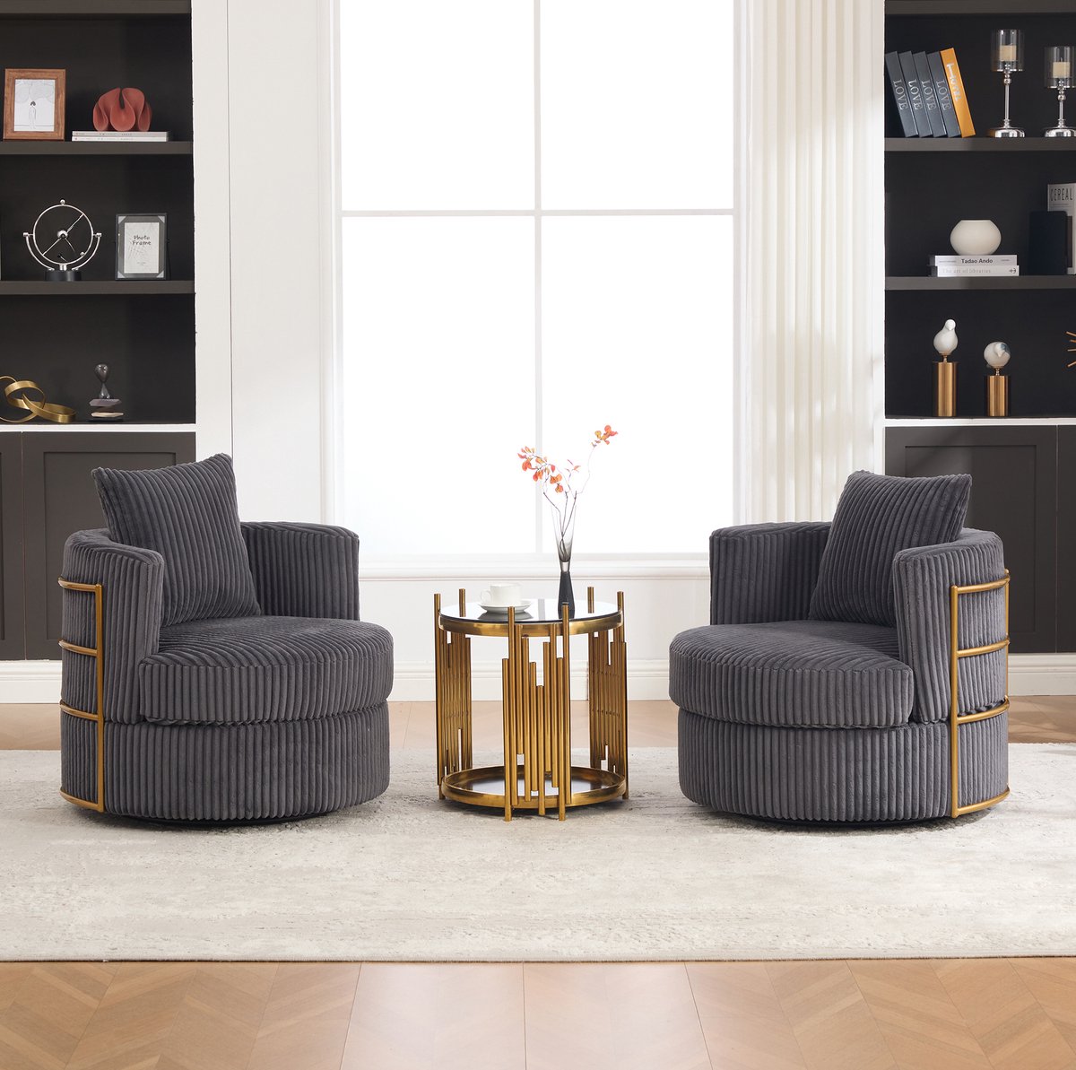MODENUIT Fauteuil - Set Van 2 - 360 Draaibaar Met Opbergruimte - Voor Woonkamer - Ribfluweel Grijs