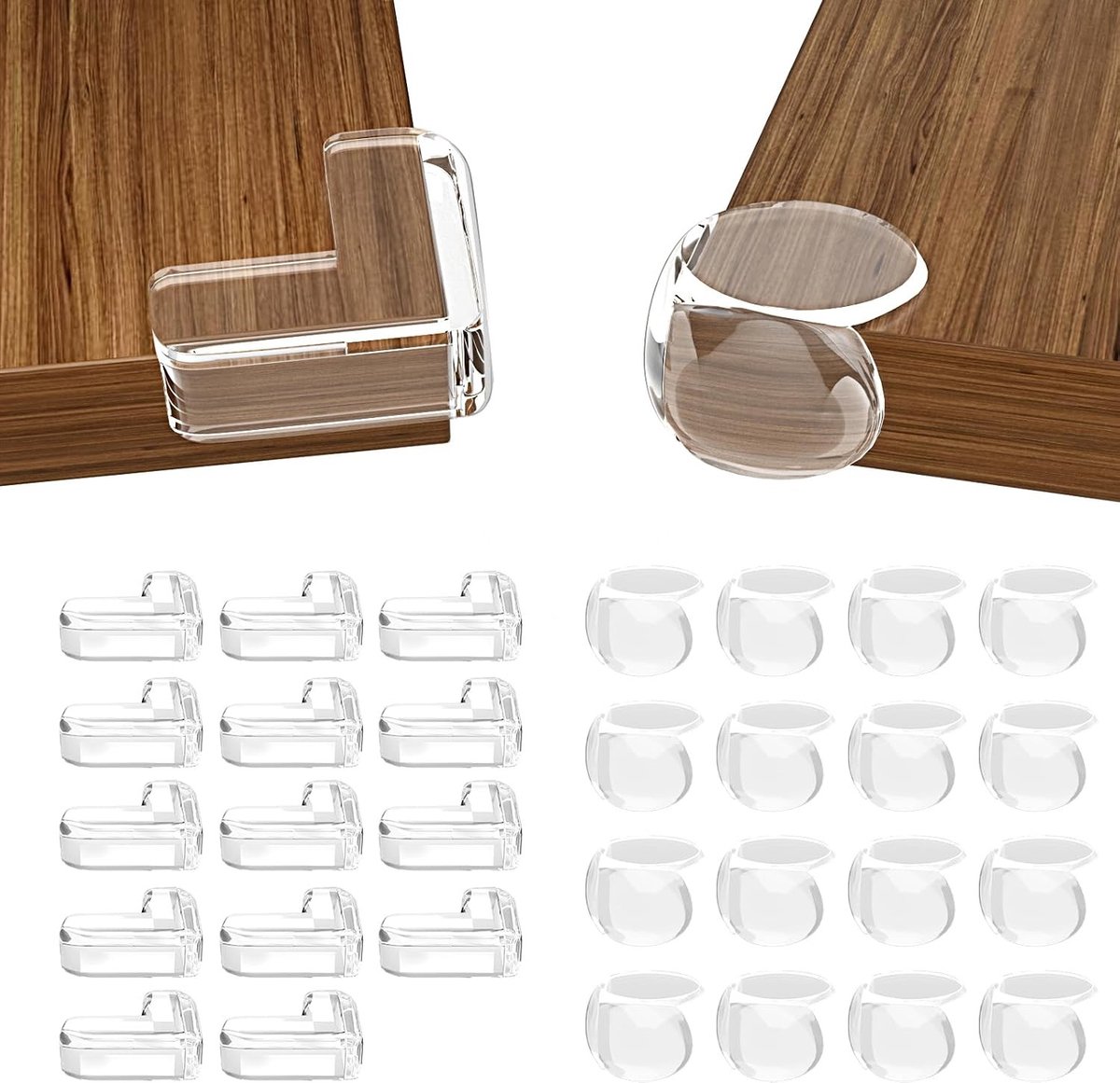 Hoekbeschermer muur - Transparant - Set van 30 stuks - Zelfklevende PVC beschermers in L- en bolvorm - Veiligheid voor kinderen