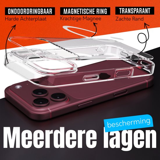 Transparante telefoonhoes met magneetring, harde achterplaat en zachte rand.