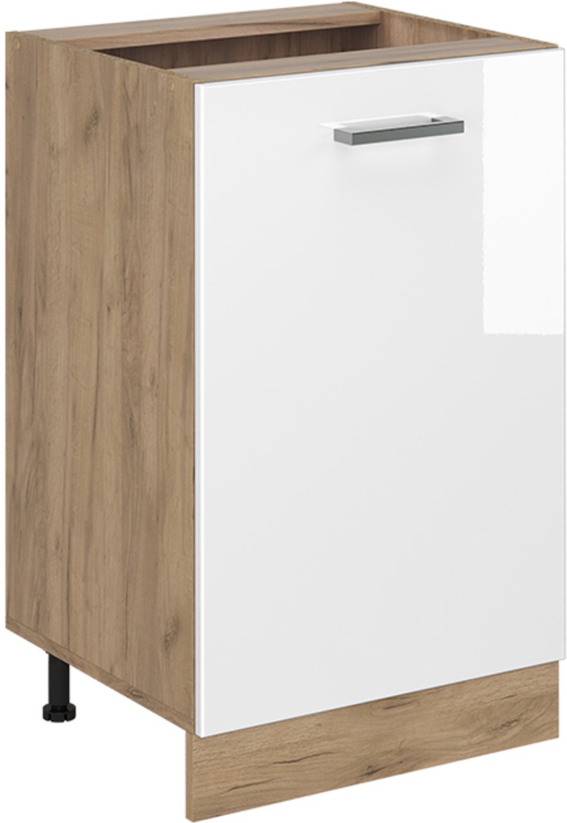Vicco Keukenonderkast R-Line, Wit Hoogglans/Goudkleurig Eiken, 50 cm zonder werkblad
