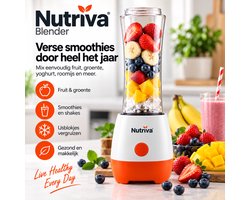 Nutriva Blender - Smoothie Blender - 600 ml - IJscrusher - Met Drinkdeksel - Voor Fruit & Groente - Op Netstroom