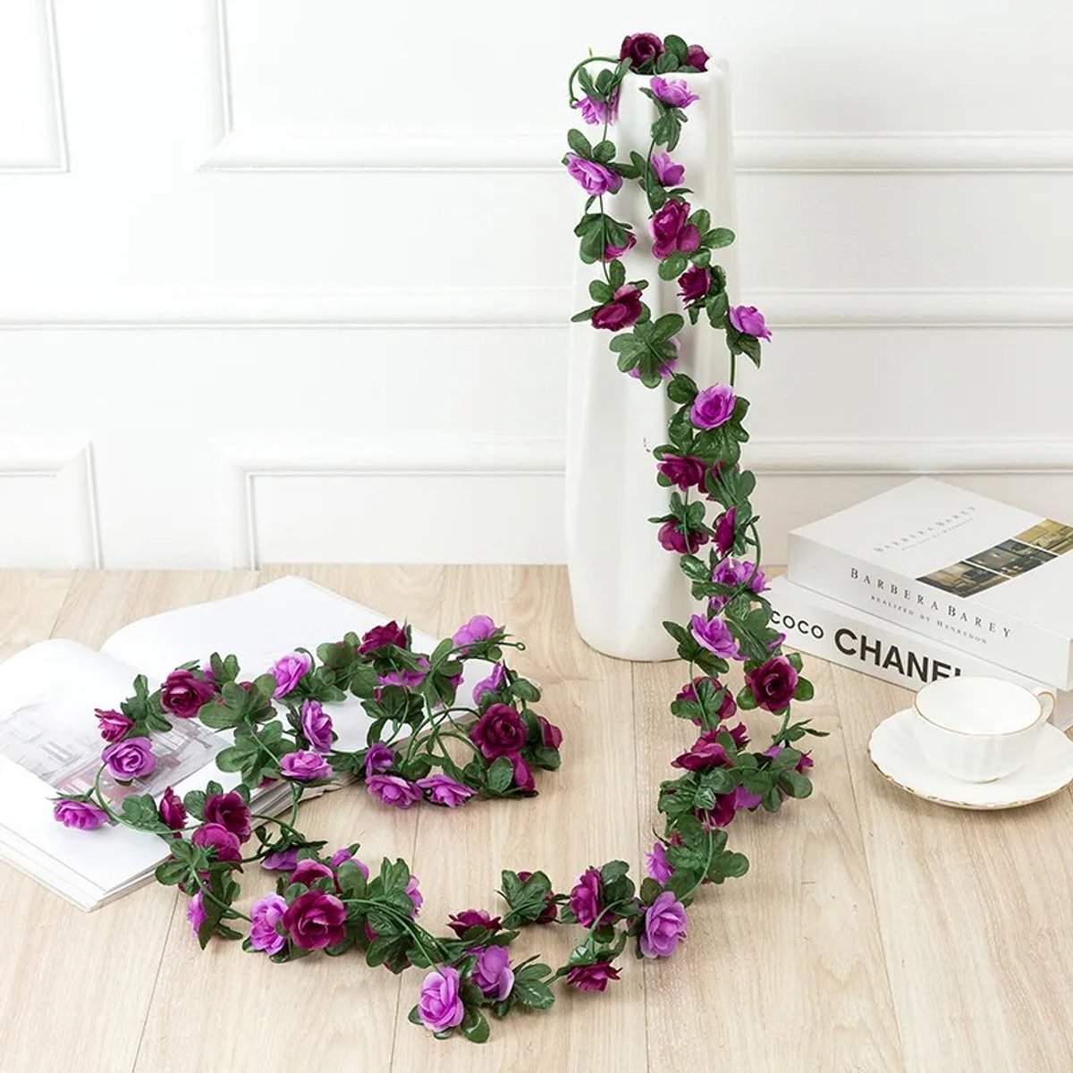 Kunstbloemen Rozen Slinger 250 cm - Paars & Lila Kunstrozen - Bruiloft, Interieur & Fiets - Kasey