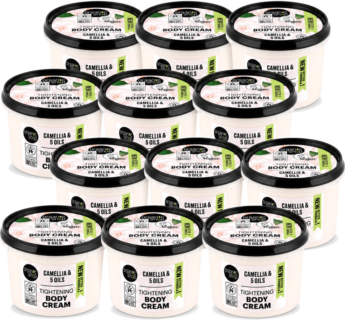 12 x Organic Shop - Organic Camellia & 5 Oils Body Cream - Verzachtend en Hydraterend - 250 ml - Voordeelverpakking - 12 stuks