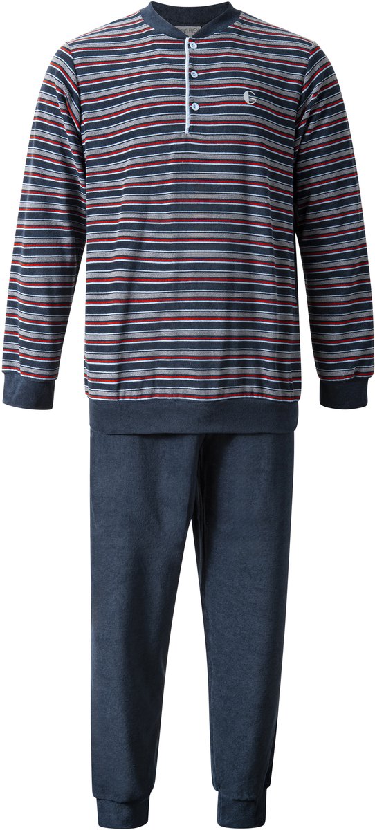 Gentlemen - heren winter pyjama 114322 - warm badstof - donkerblauw met knoophals - maat M