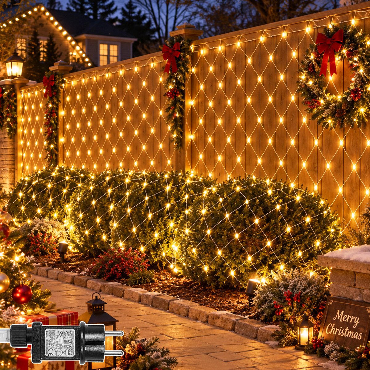 Lapamax LED Netverlichting - Kerstverlichting 2 x 2 m 144 LEDs Warm Wit - Met Koppelstekker - 31 V Laagspanning met 8 Lichtstanden en Geheugenfunctie - Lichtnet voor Heg, Muur en Kerstdecoratie