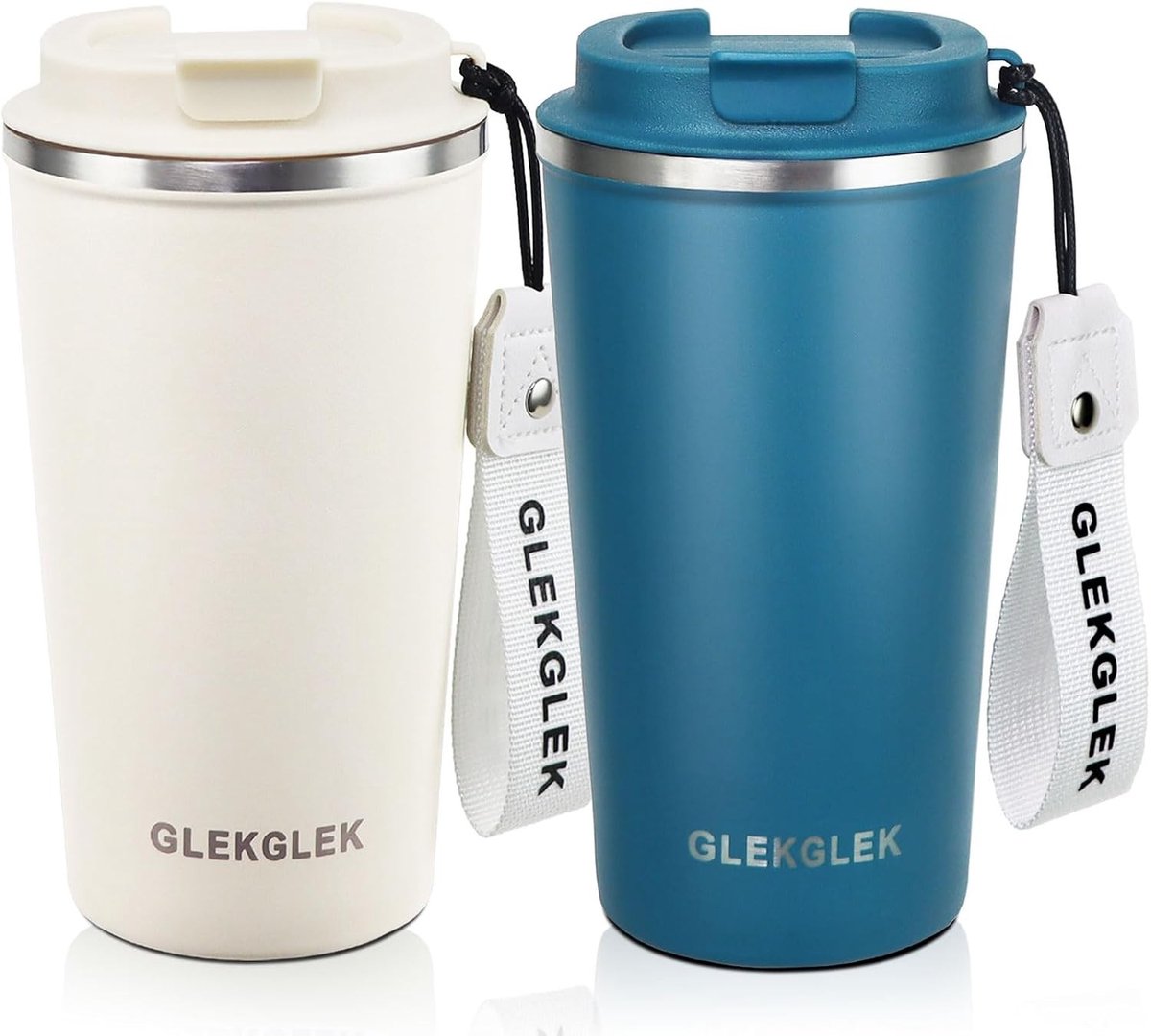 Duurzame Reismok 510ml met Deksel en Draagriem, Set van 2, Perfect voor Koffie en Thee onderweg