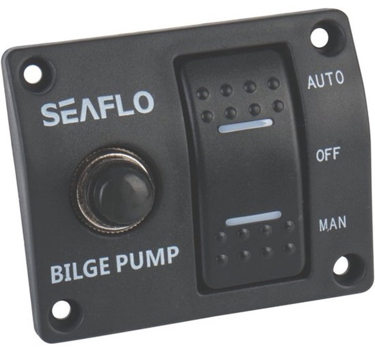 3-weg lenspomp schakelpaneel met automatische en handmatige stand - 12V/24V met ingebouwde 15A stroomonderbreker