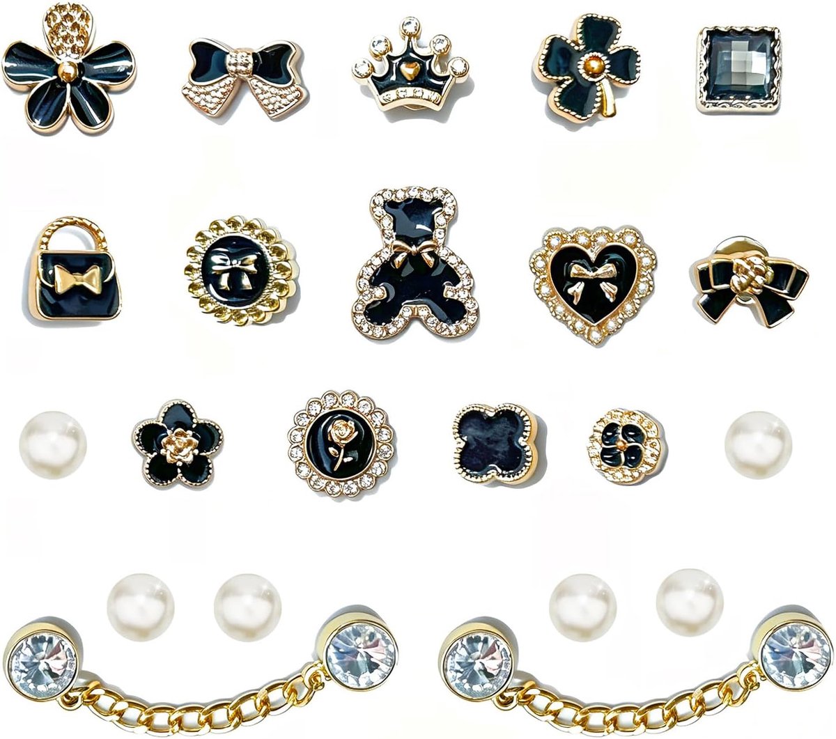 Bedels met ketting/opbergdoos, bling designer strass parel decoratieve schoenspelden schoenen accessoires voor klompsandalen, sieraden klomp bedels cadeau voor