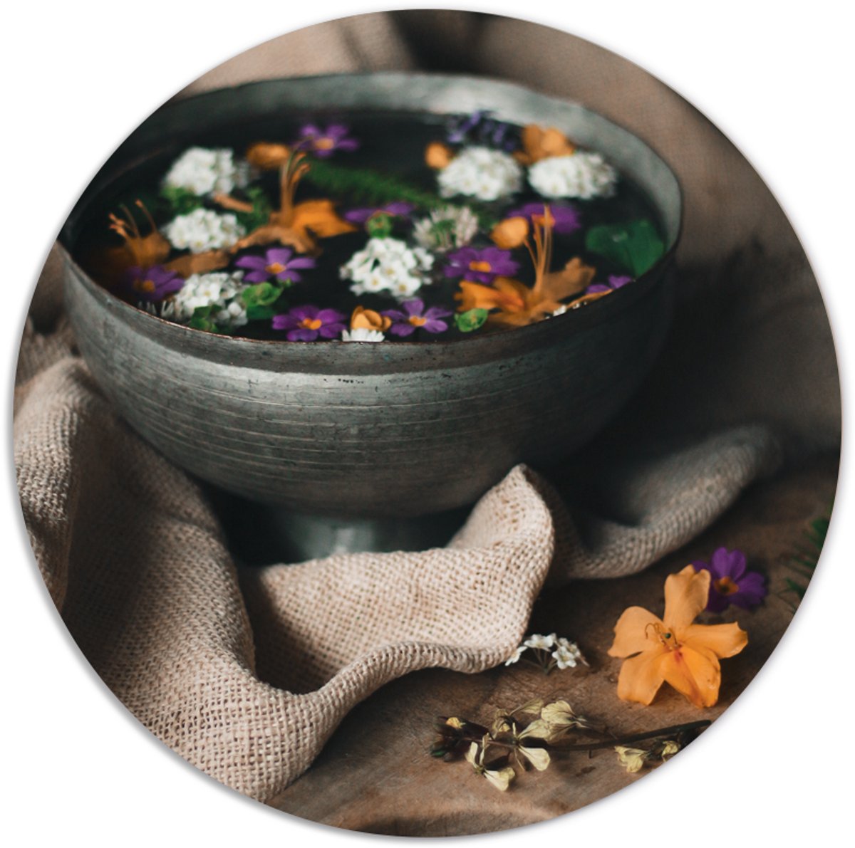 Label2X - Muurcirkel - Gentle - Ø 25 cm - Forex - Multicolor - Wandcirkel - Rond Schilderij - Bloemen en Planten - Muurdecoratie Cirkel - Wandecoratie rond - Decoratie voor woonkamer of slaapkamer