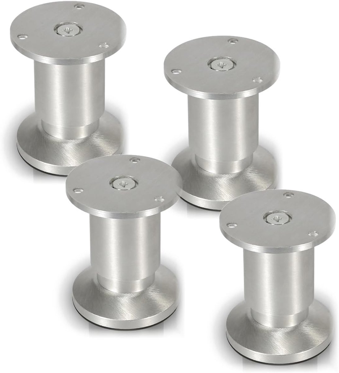 Poten, 4 stuks, 10 cm, zilver, belastbaar tot 200-300 kg | Aluminium meubelpoten, 6-20 cm, zilverkleurige metalen look, voor bank, kast, commode en doe-het-zelf