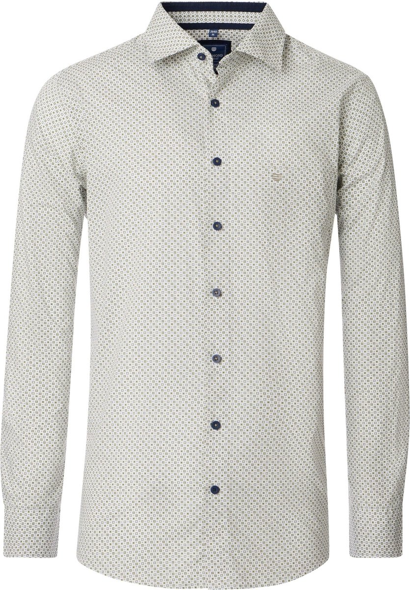 Redmond comfort fit overhemd - popeline - wit - groen - blauw dessin
