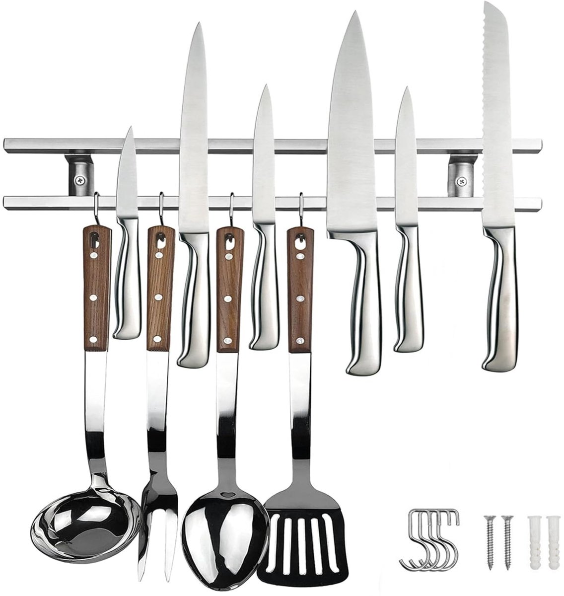 Messenhouder 40 cm - magnetische strip - dubbele rij met haken - perfect voor keuken en garage - ShopVlot